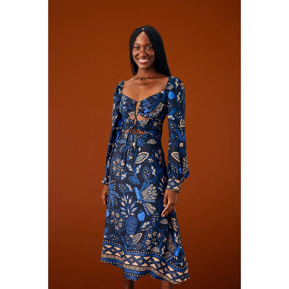 FARM RIO Black Macaw Forest Midi Dress